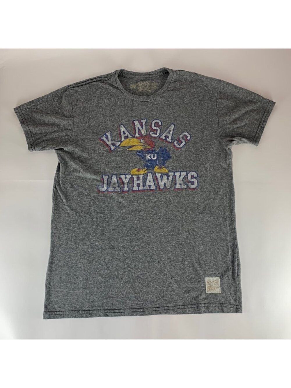 Kansas Jayhawks NCAA Gray Original Retro Brand Short Sleeve Shirt Mens Large